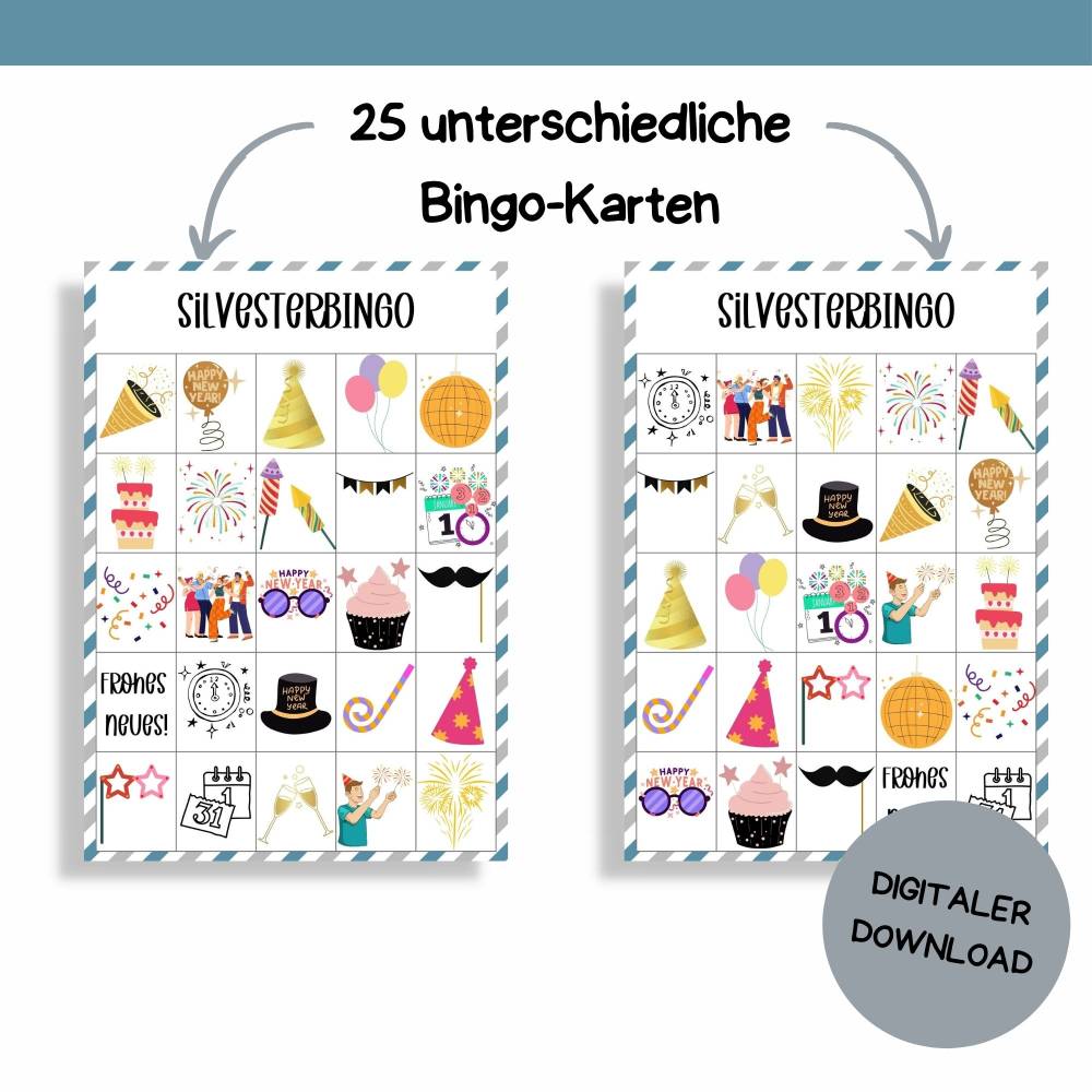Bingo für Silvester Druckvorlage - Silvesterbingo zum Selberdrucken - Bingo für Silvesterfeier - Digitaler Download Bild 3