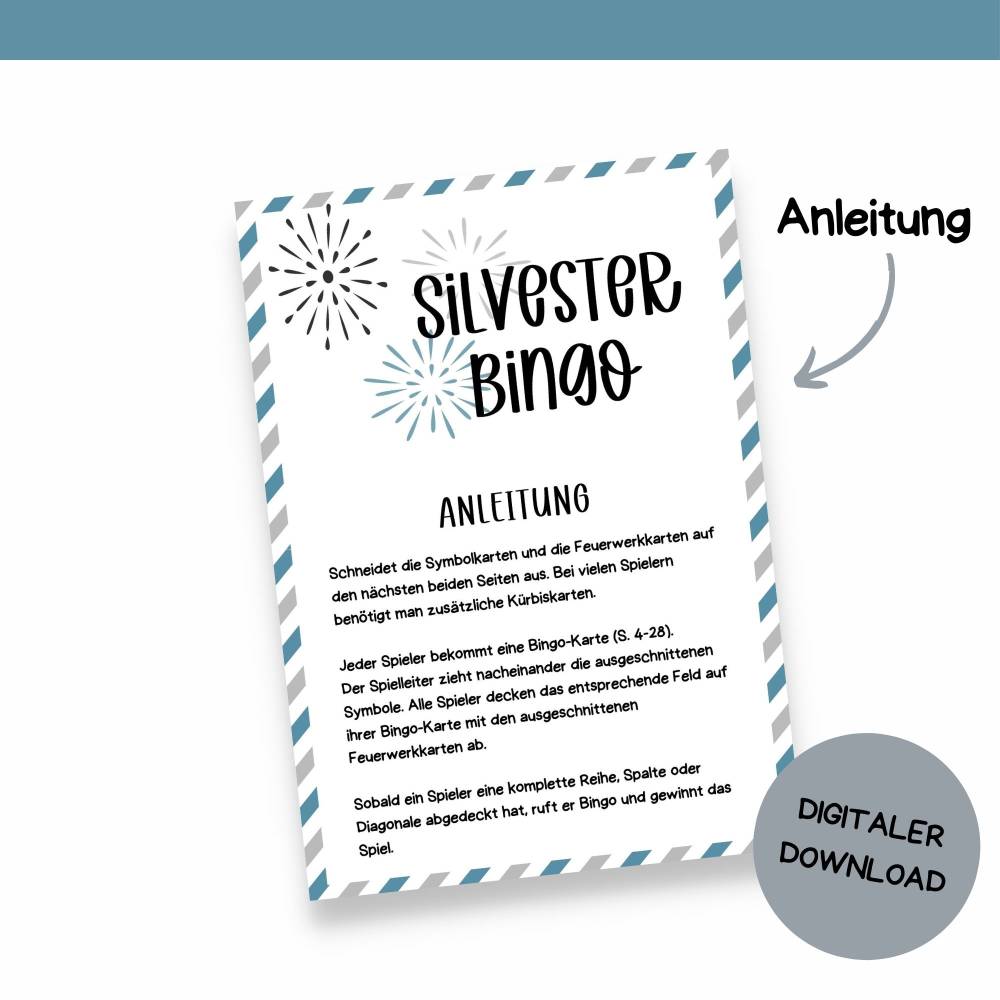 Bingo für Silvester Druckvorlage - Silvesterbingo zum Selberdrucken - Bingo für Silvesterfeier - Digitaler Download Bild 4
