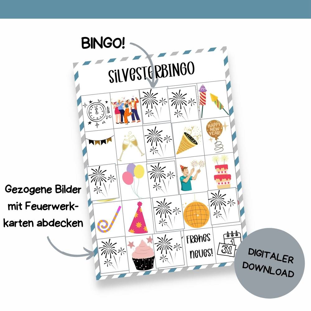 Bingo für Silvester Druckvorlage - Silvesterbingo zum Selberdrucken - Bingo für Silvesterfeier - Digitaler Download Bild 8