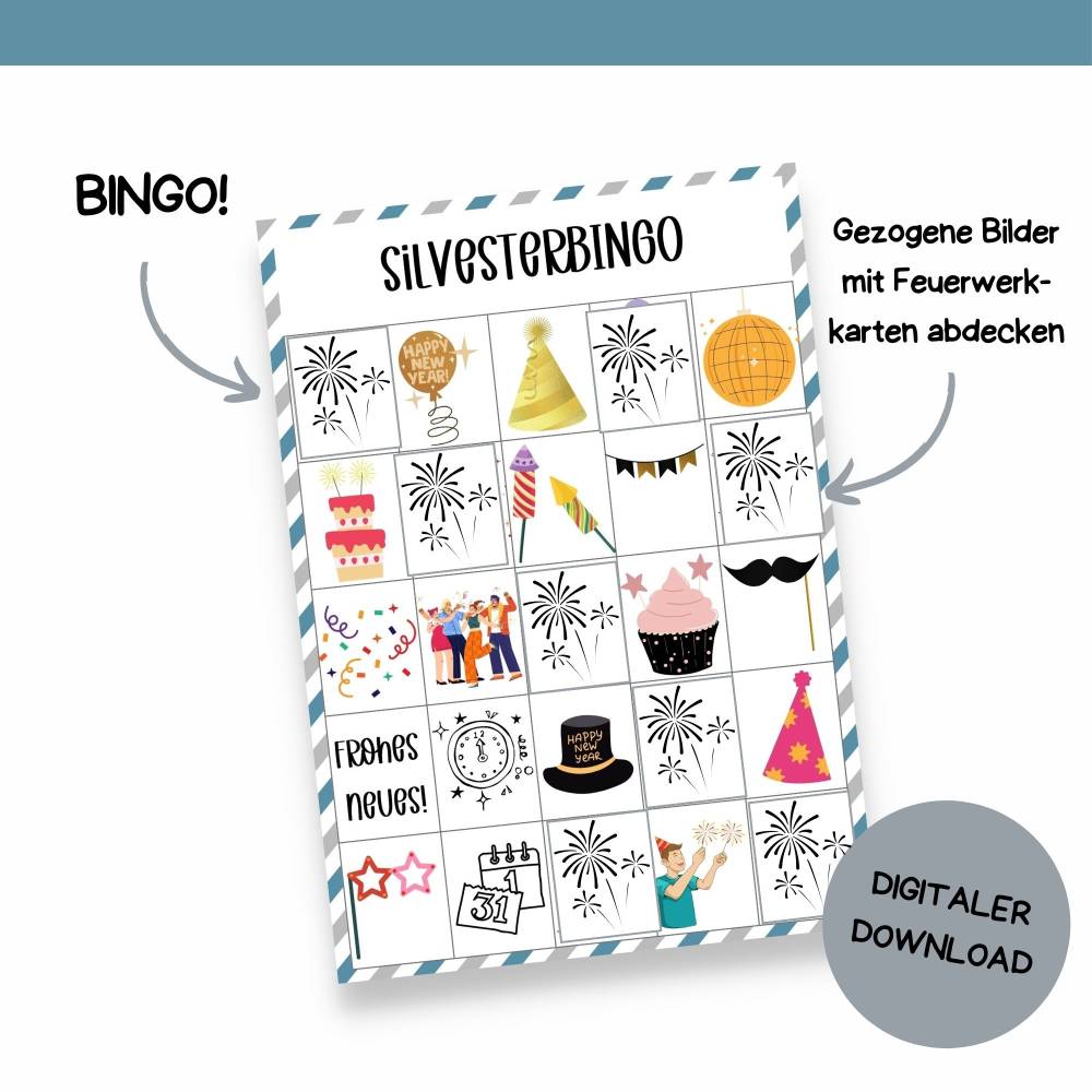 Bingo für Silvester Druckvorlage - Silvesterbingo zum Selberdrucken - Bingo für Silvesterfeier - Digitaler Download Bild 9