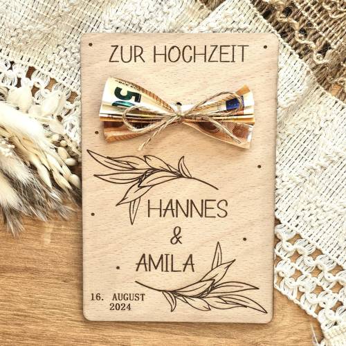 Geldgeschenk Hochzeit personalisiert, Hochzeitskarte Geschenk, Glückwunsch zur Hochzeit Karte Holz