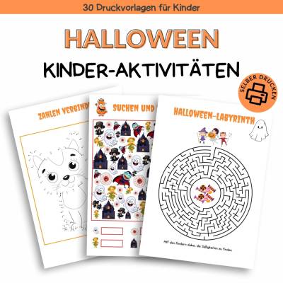Kinderaktivitäten für Halloween Druckvorlage - Ausmalbilder und Rätsel zum Selberdrucken - Digitaler Download