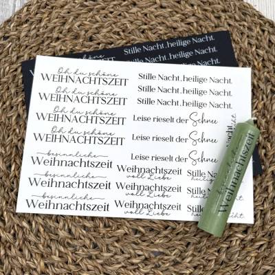 Kerzentattoo WEIHNACHTSZEIT, weiß o. schwarz, A5, Wasserschiebefolie, Kerzenfolie, Kerzensticker, Weihnachten