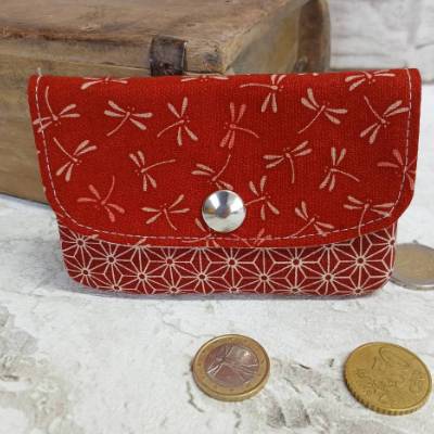 Hosentaschen Portmonee, kleiner Geldbeutel, Geldbörse, Mini Börse Libellen rot bordeaux beige