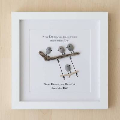 Personalisiertes Steinbild Vögel auf Schaukel – Handgefertigtes Unikat als Geschenk & Motivation, STB-265