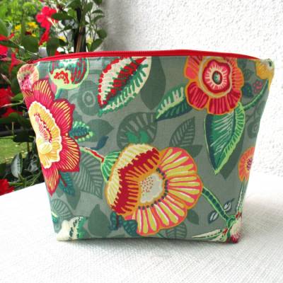 Projekttasche Handarbeitsbeutel groß aus Baumwolle mit Reißverschluß Blumenmuster