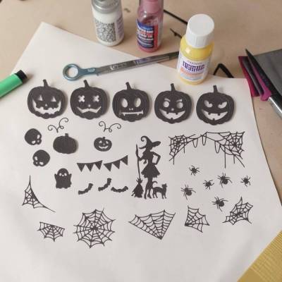 Halloween Stanzteile Kürbis Hexe Herbst – 30 Streudeko Fotokarton 300g/m² Scrapbooking