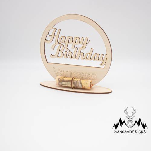 Geldgeschenk Happy Birthday - aus Holz personalisiert
