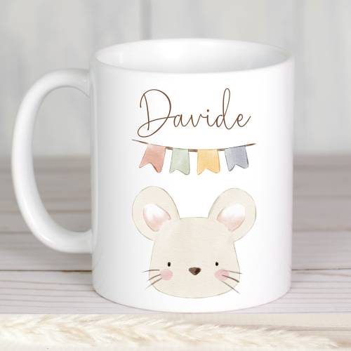Namenstasse Maus personalisiert, Trinkbecher mit Henkel, Keramiktasse Mädchen Junge Geschenk