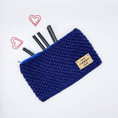 Moonchild Boho Täschchen aus Baumwolle marine Aufbewahrung Reisepass Stifte Häkelnadeln Ladekabel