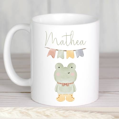 Kindertasse Frosch mit Namen, personalisierte Tasse für Kinder, Namenstasse Kind Frosch