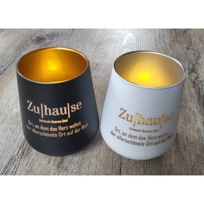 Kerzenglas / Windlicht / Zuhause / Ort an dem das Herz wohnt / Weiss / Schwarz