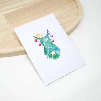 Weihnachtskarte Eule mit Umschlag | A6 Klappkarte | Aquarell