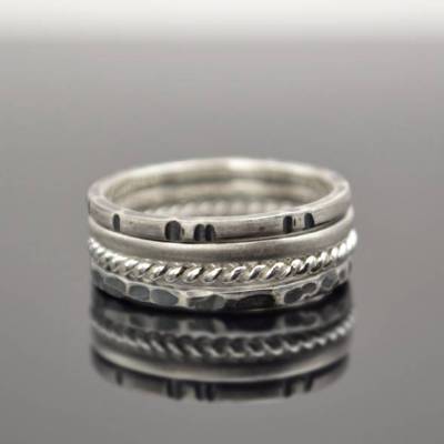 Ringset aus 925er Silber-struktuiert