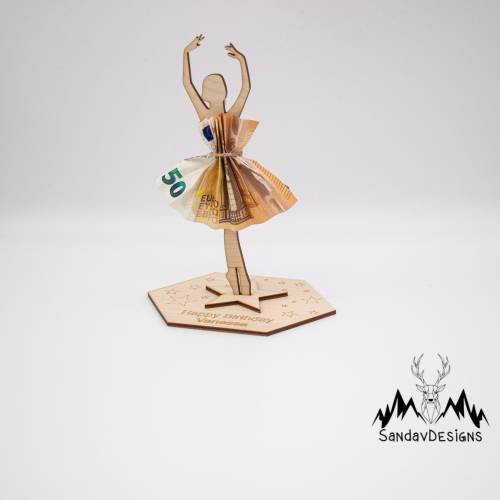 Geldgeschenk mit Ballerina stehend - aus Holz personalisiert