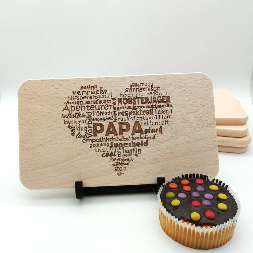 Frühstücksbrettchen Papa Herz / Geschenk zu Vatertag / Geburtstag / Schneidebrett / Vesperbrett / Brettchen