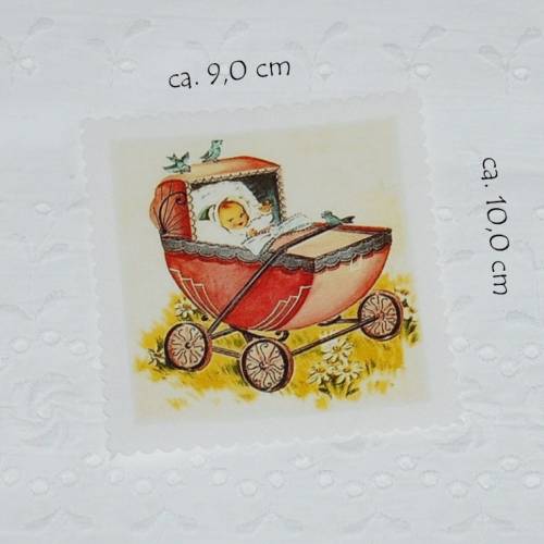 Aufnäher Stoffbild Baby Kinderwagen Nostalgische Patches Appliaktion zum Aufnähen Patchwork Quilt Tagebuch Journaling