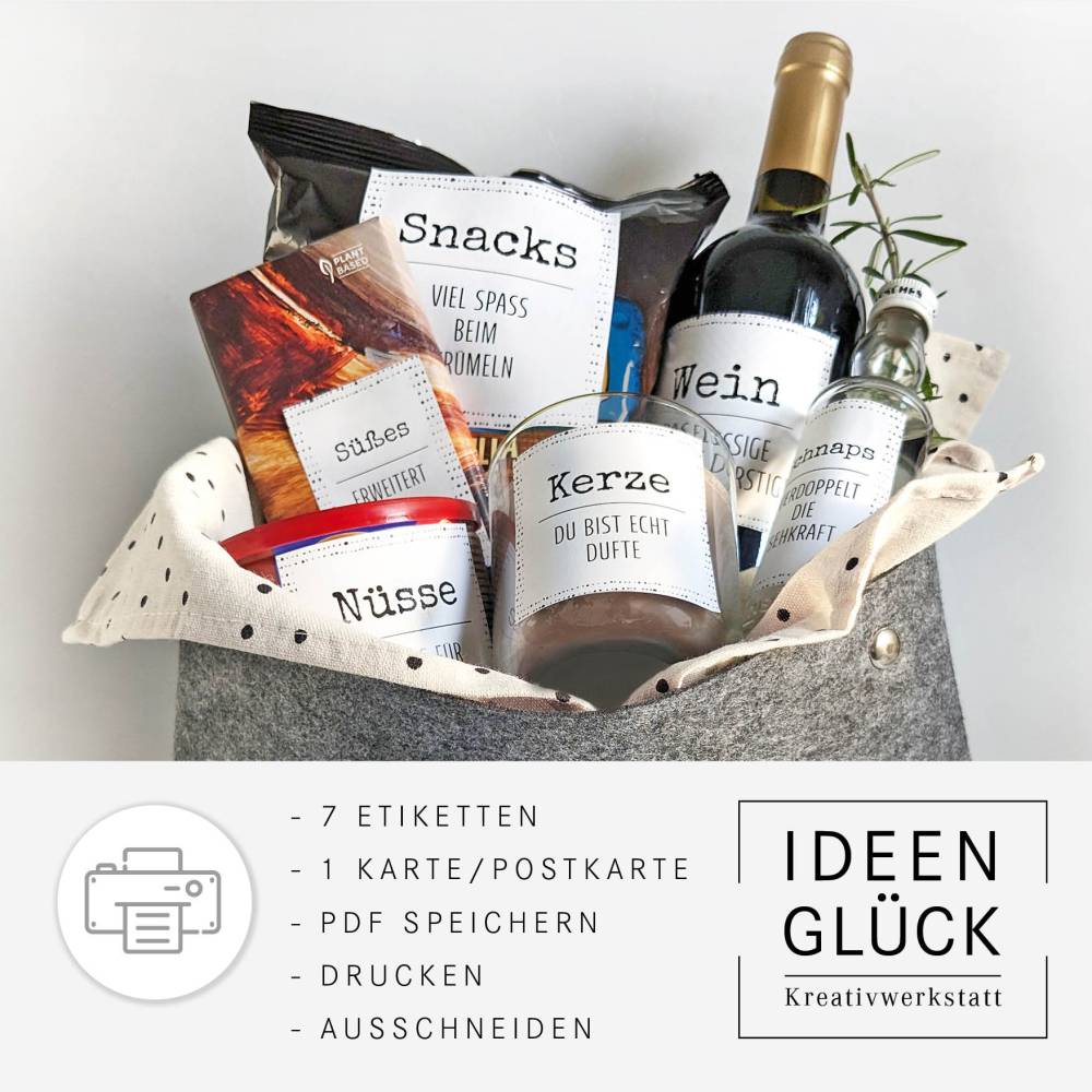 Männer Wellnessgeschenk | Geschenkkorb | Geschenk für einen Mann | Karte | 7 Etiketten | Download