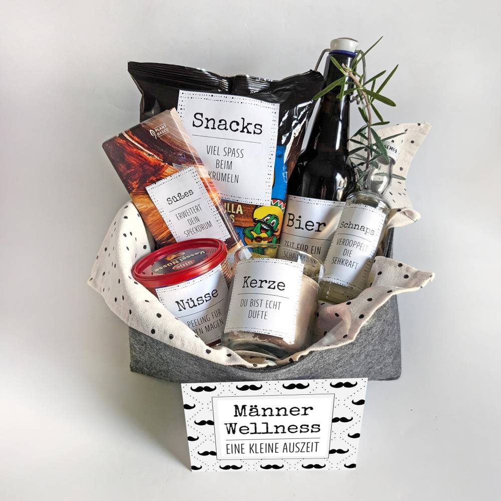 Männer Wellnessgeschenk | Geschenkkorb | Geschenk für einen Mann | Karte | 7 Etiketten | Download | Geschenk Bild 4