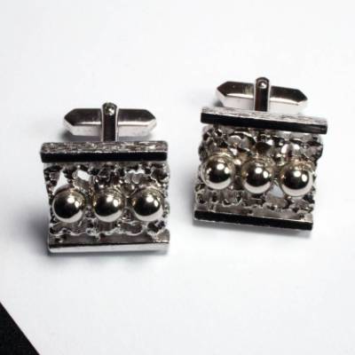 Vintage Manschettenknöpfe 70er Jahre, silberfarben Modernist, Männer Schmuck, Retro, Trödel Dings da, Modernist, Knöpfe