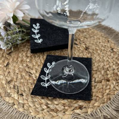 Untersetzer Filz 6er Set mit Blumenranke – 100% reine Wolle, viele Farben
