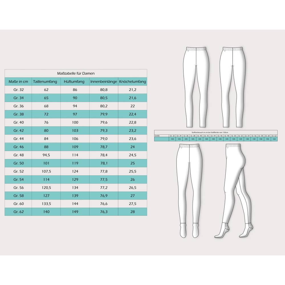 Schnittmuster Damen Strumpfhose oder Leggings Größe 32 - 62 mit 2 Bundhöhen und Gummibund Bild 2