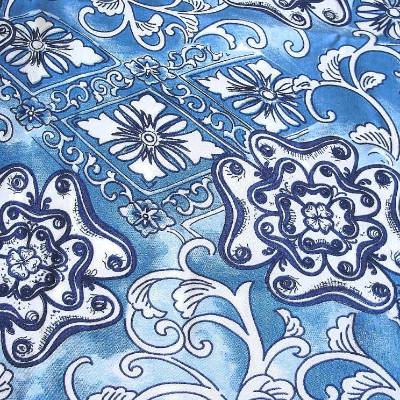 Vintage Viskose-Stoff stahlblau mit dekorativem Paisley-Muster  aus den 70ern 