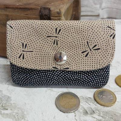 Hosentaschen Portmonee, kleiner Geldbeutel, Geldbörse, Mini Börse Libellen beige blau