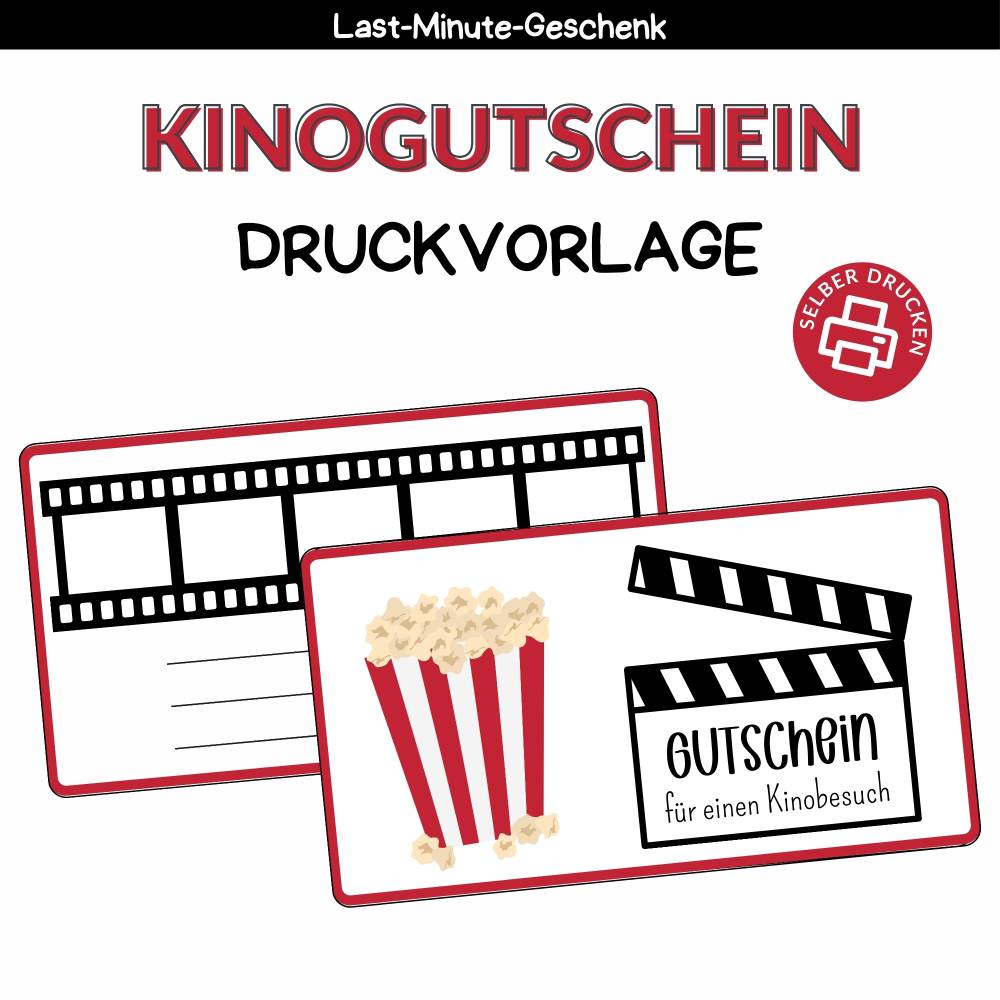 Kinogutschein Druckvorlage - Gutschein Kino Vorlage als Last Minute Geschenk zum Selberdrucken - Digitaler Download Bild 1