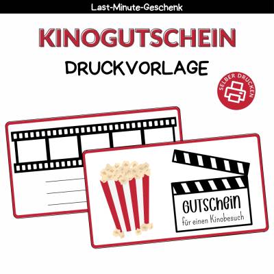 Kinogutschein Druckvorlage - Gutschein Kino Vorlage als Last Minute Geschenk zum Selberdrucken - Digitaler Download