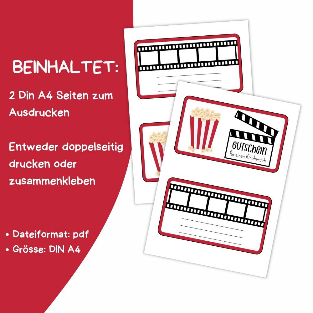 Kinogutschein Druckvorlage - Gutschein Kino Vorlage als Last Minute Geschenk zum Selberdrucken - Digitaler Download Bild 2