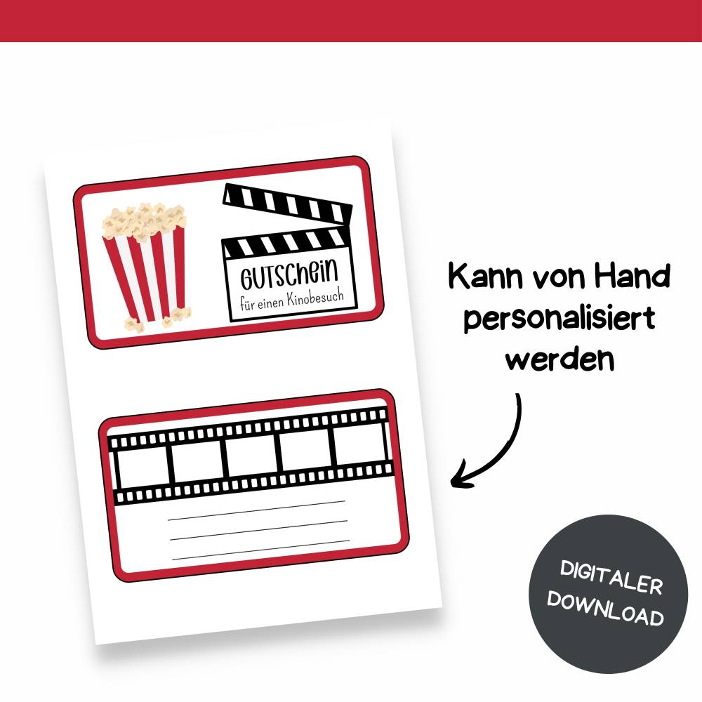Kinogutschein Druckvorlage - Gutschein Kino Vorlage als Last Minute Geschenk zum Selberdrucken - Digitaler Download Bild 3