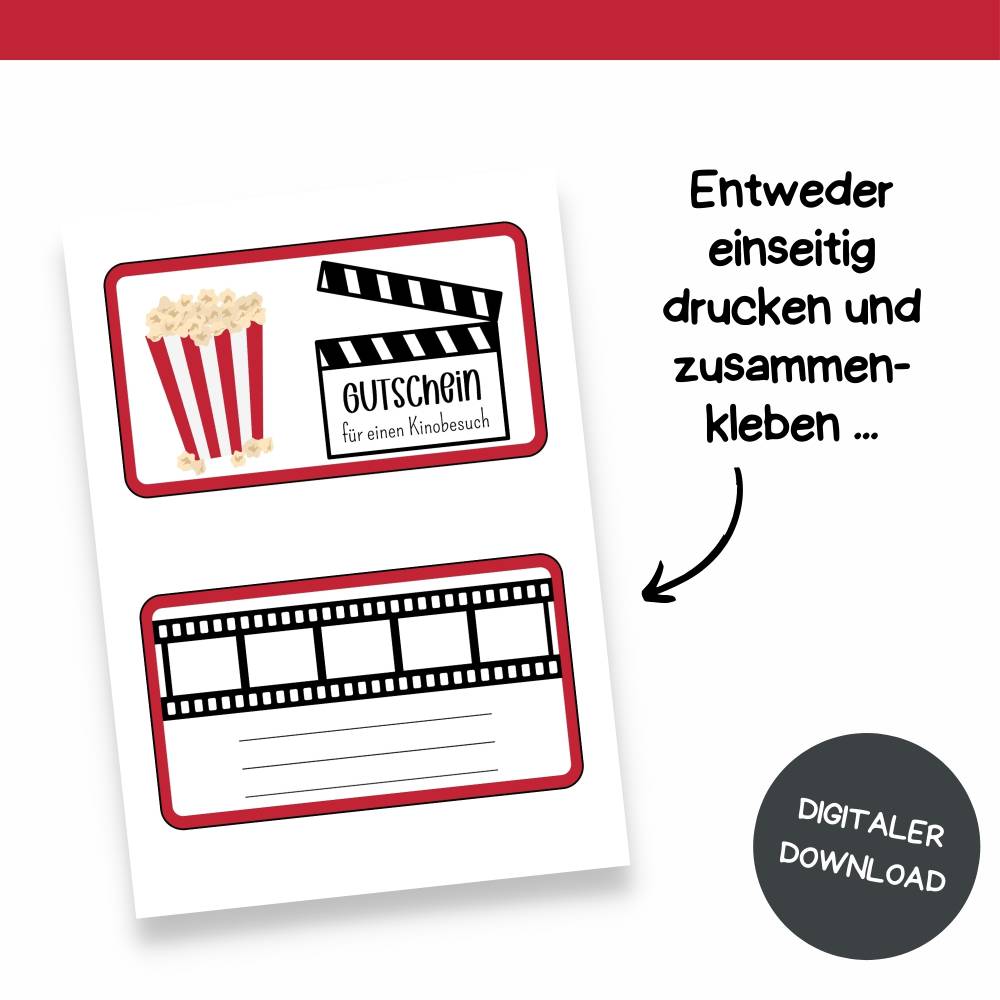 Kinogutschein Druckvorlage - Gutschein Kino Vorlage als Last Minute Geschenk zum Selberdrucken - Digitaler Download Bild 4