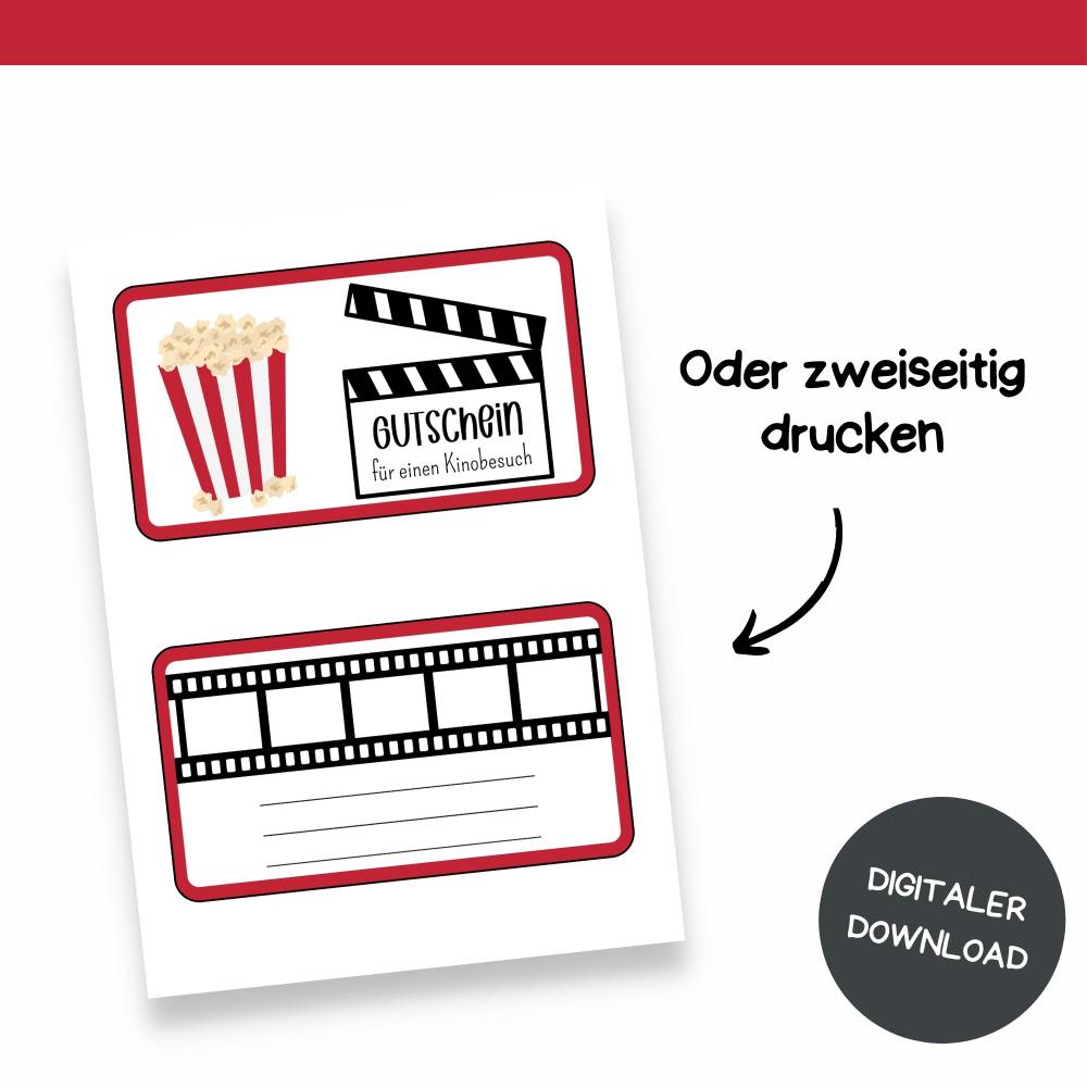 Kinogutschein Druckvorlage - Gutschein Kino Vorlage als Last Minute Geschenk zum Selberdrucken - Digitaler Download Bild 5