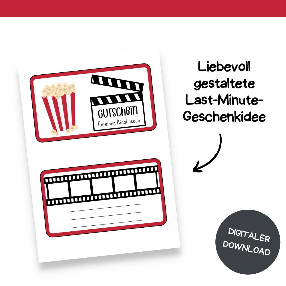 Kinogutschein Druckvorlage - Gutschein Kino Vorlage als Last Minute Geschenk zum Selberdrucken - Digitaler Download Bild 6
