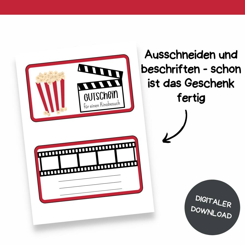 Kinogutschein Druckvorlage - Gutschein Kino Vorlage als Last Minute Geschenk zum Selberdrucken - Digitaler Download Bild 7