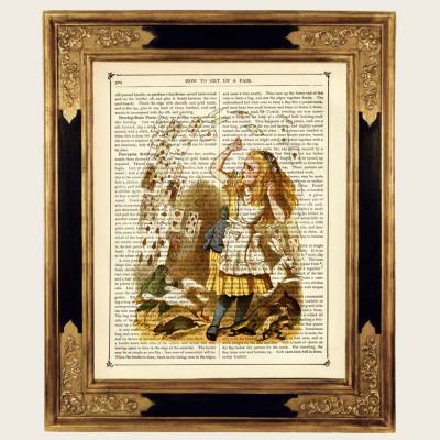 Alice im Wunderland Kunstdruck Rache Spielkarten Poster Cottagecore - Steampunk Druck antiker viktorianischer Buchseite