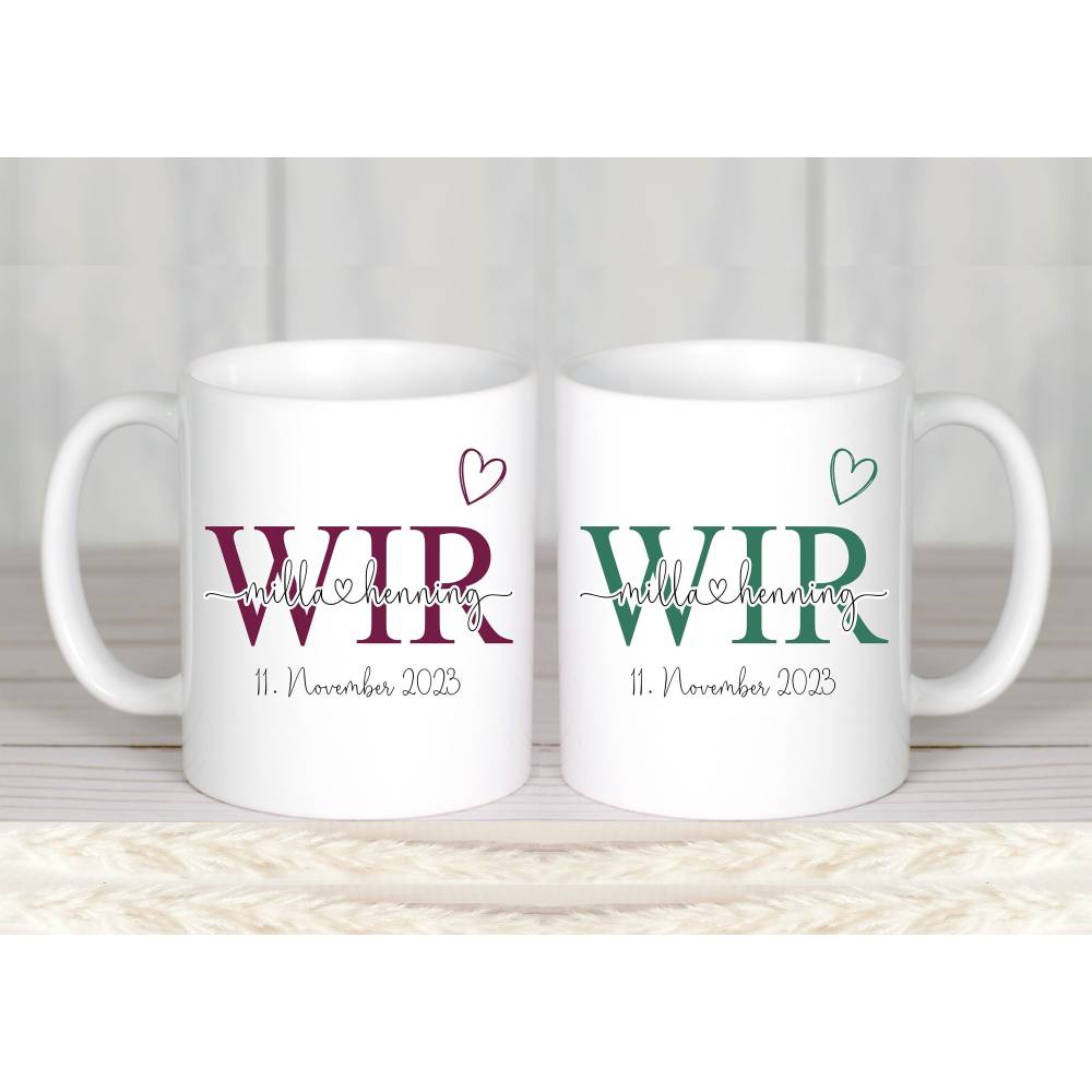 Personalisiertes Geschenk zur Hochzeit Tassen Set Brautpaar
