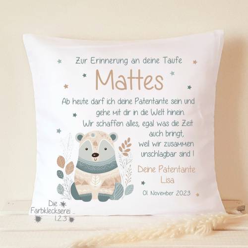 Geschenk zur Taufe Kissen personalisiert, Taufkissen mit Namen, Kissen mit Spruch, Taufbrief 