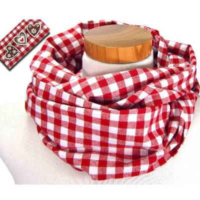 Loop Vichykaro rot weiß, Trachtenstil, mit Brosche HERZ, made by BuntMixxDESIGN ©