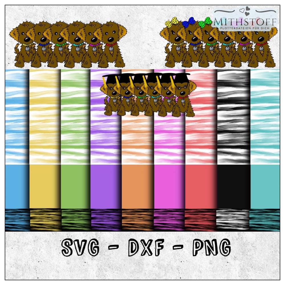 Riesiges Digipapierset Hund Schnuffel - 26 Papiere 18 Stamps und 14 Sayings - Mithstoff - PNG - DXF - SVG Bild 1