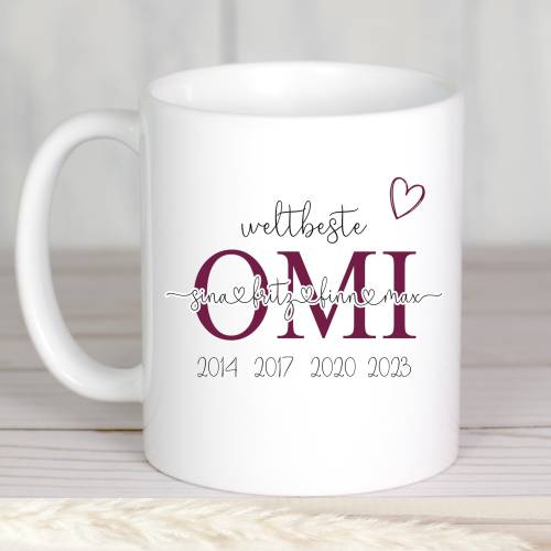 Geschenk Tasse Omi personalisiert mit Namen, Geschenk Omi, Kaffeetasse mit Wunschnamen Enkelkinder Oma