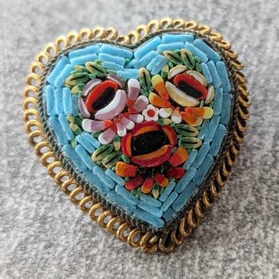 Vintage Brosche, Herz mit  Mikromosaik
