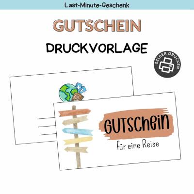 Reisegutschein Vorlage zum Ausdrucken – Personalisierbarer Geschenkgutschein als PDF Download