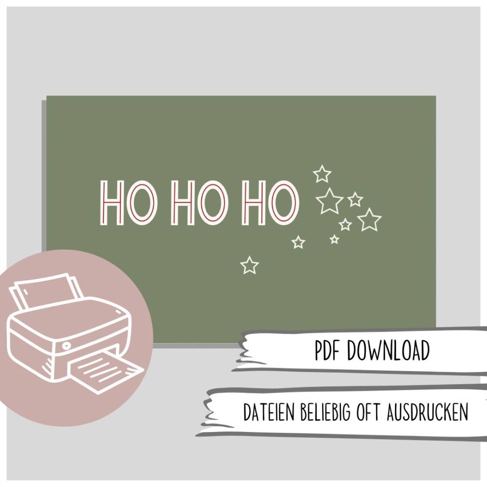Weihnachtskarte zum Ausdrucken, Karte Ho Ho Ho als Download als druckbare Karte Bild 1