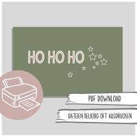 Weihnachtskarte zum Ausdrucken, Karte Ho Ho Ho als Download als druckbare Karte