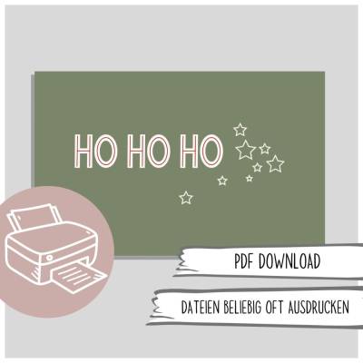 Weihnachtskarte zum Ausdrucken, Karte Ho Ho Ho als Download als druckbare Karte