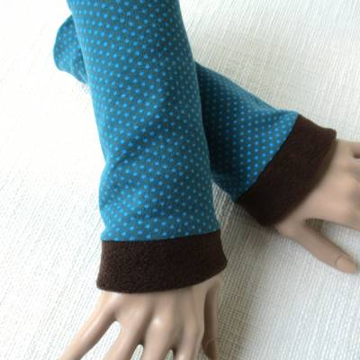Armstulpen aus Jersey und Fleece Wendestulpen türkisblau braun