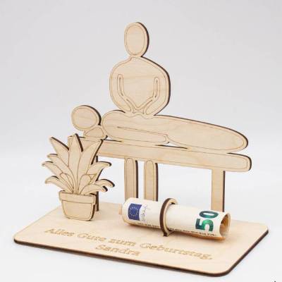Geldgeschenk Massage - Wellness - aus Holz personalisiert