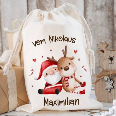 Nikolausbeutel, Weihnachtssäckchen personalisiert mit Name, Nikolausgeschenk, Jutebeutel, Nikolaussack mit Name